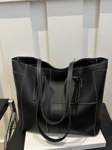 Fashionable Casual Foldable Tote Bag For Women, Large Capacity, Practical For Business, Celebrations, Gifts, Suitable For College Students - Black - View 10