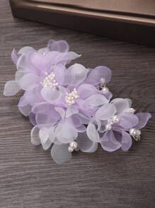 1pc Romantic Organza Bridal Headpiece Hair Clip Claw Clips Hair Claws Hair Barrettes, School Stuff, Hair Accessories, Hair Accessories For Women - Purple - View 2