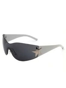 1pc Frameless Sleek Retro Y2K Style Fashion Sunglasses, Wrap-Around Sporty Rimless Women Shades, Glasses For Festival, Outdoor, Travel, Summer, Beach Accessories - 白色 - 查看 2