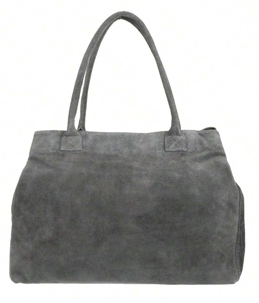 Girly Handbags Italian Expandable Suede Leather Hobo Shoulder Bag Large - Dark Grey - View 1