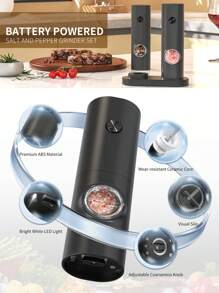 CLITON Salt And Pepper Grinder ,Electric Salt And Pepper Grinder Mill With LED Light Electric Salt And Pepper Grinder Battery Powered With Light, Automatic One Hand Operation Pepper Mill,LED-Illuminated Electric Automatic Pepper Grinder With Adjustable Coarseness - Perfect For Salt And Pepper Shakers And Spice Grinding - Kitchen Accessory