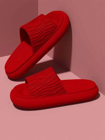 女士红色波浪纹拖鞋，夏季居家防滑EVA拖鞋，情侣拖鞋，情人节礼物