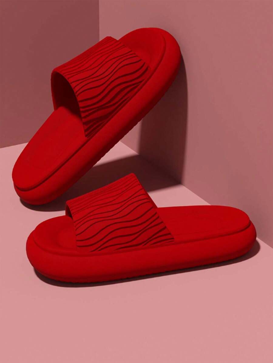 女士红色波浪纹拖鞋，夏季居家防滑EVA拖鞋，情侣拖鞋，情人节礼物