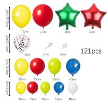 121 个红色和黄色生日气球套装，包括红色、黄色、蓝色气球以及红色和绿色铝箔星形气球，适用于生日、毕业典礼、单身派对装饰 - 彩色 - 查看 2