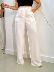 Women's Tailored Palazzo Pants With One Button And Open Zipper - 白色新 - 查看 1