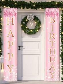 1Pc Happy Birthday Flag Banner Couplet, Gatepost Couplet, Rose Gold Broken Diamond Shining Theme Birthday Party Arrangement Decoration Bunting, Indoor Yard Hanging Birthday Flag, Party Shooting Props Decoration, Birthday Party Flag Decor, Polyester Door Hanging