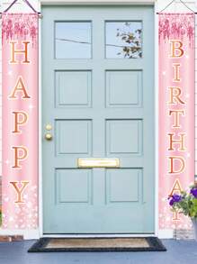 1Pc Happy Birthday Flag Banner Couplet, Gatepost Couplet, Rose Gold Broken Diamond Shining Theme Birthday Party Arrangement Decoration Bunting, Indoor Yard Hanging Birthday Flag, Party Shooting Props Decoration, Birthday Party Flag Decor, Polyester Door Hanging