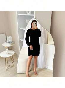 TRICOT Mousse Dress With Side Slits - Grey - View 10