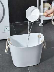 1 件简约风格多用途木柄深加厚长柄水勺带挂孔，大号浴室浴缸勺，适用于厨房、洗衣、洗头返校