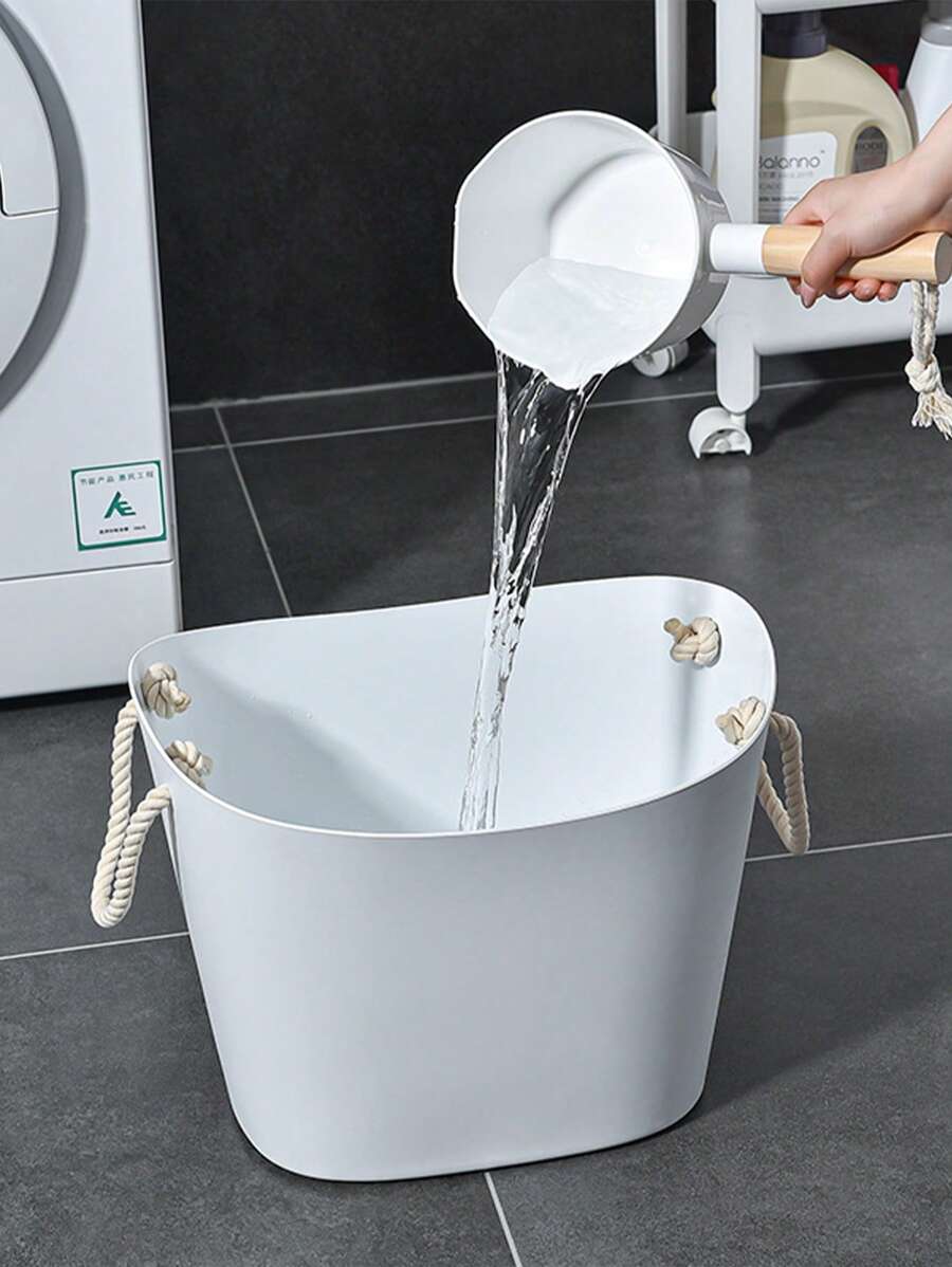 1 件简约风格多用途木柄深加厚长柄水勺带挂孔，大号浴室浴缸勺，适用于厨房、洗衣、洗头返校