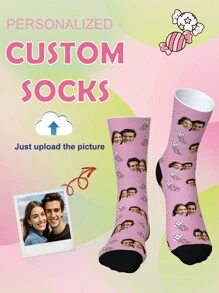 1 双定制中筒袜、定制脸部袜子、定制照片袜子、定制印花袜子、个性化搞笑脸部袜子、定制图片袜子、在袜子上印上任意脸部、周年纪念礼物、情人节礼物、生日礼物、结婚礼物、母亲节礼物、父亲节礼物 - 彩色 - 查看 5