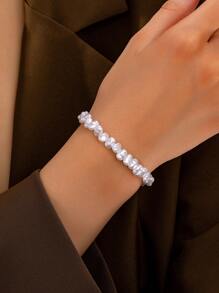 1 件时尚几何仿珍珠手链，设计优雅 - 白色 - 查看 1