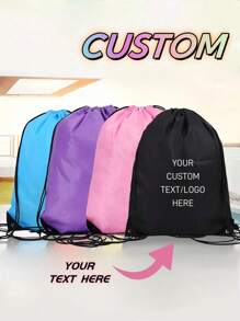 Personalized Image Logo Text. Solid Color Drawstring Closure On Shoulders, Polyester Gift Bag. Simple Style Gym Bag, Lightweight Pocket, Large-Capacity Multi-Functional Backpack Suitable For Boys, Girls Teenagers Daily Use, Going Out, Sports, Swimming Fitness. Customize Your Own Bag With Name, Letters, Lucky Numbers, Etc. Send Birthday Gifts To Friends Children, Commemorative Bags, Christmas Gifts, New Year - Multicolor - View 2