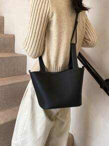 Túi xách nữ kiểu dáng vintage mới, màu trơn, đa năng, kiểu dáng thu đông, phù hợp cho đi làm, hẹn hò hàng ngày và công sở, túi xách thời trang, có thể đeo chéo. - màu đen - Xem 6