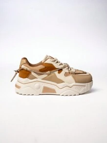 Kupbuty Color Block Thick Sole Sneakers - Khaki - View 6