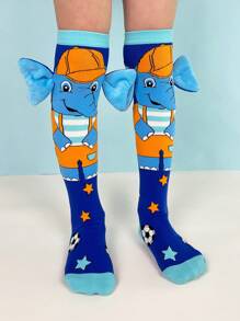 1 paio di calzini da bambino con orecchie d'elefante 3D, adatti per calze al ginocchio, look casual estivo e uso in festa.