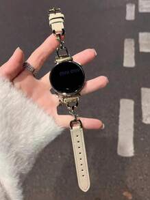 18mm/20mm/22mm 优质新月扣真皮表带，长度可调，兼容 Galaxy、Garmin、Amazfit 手表，柔软透气 - 黑金 - 查看 13