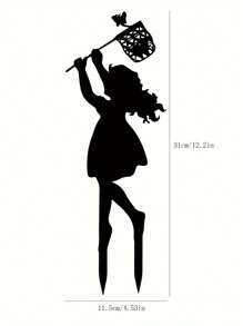 CIF BUY 1 件高品质铁黑色金属男孩女孩捕捉蝴蝶花园装饰地板塞，户外可作为个性化礼物丰富花园庭院 - 黑色 - 查看 5