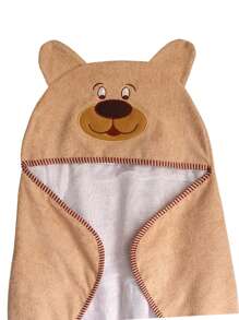 Luxury Plush Baby Towel Lined With 100% Cotton Diaper Fabric And Animal Hood - 卡其色小熊 - 查看 2