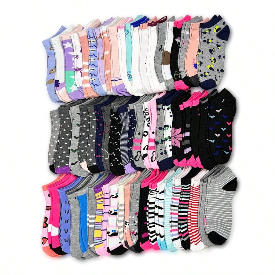 Pares de calcetines con patrón aleatorio, calcetines de tobillo de corte bajo simples y transpirables, medias y calcetas para mujer