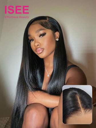 ISEE HAIR Wear Go 6x4 HD 蕾丝无胶直发假发 预拔预剪 180% 8-30 英寸蕾丝闭合自然色假发 带自然发际线 真人头发 适合女性日常使用