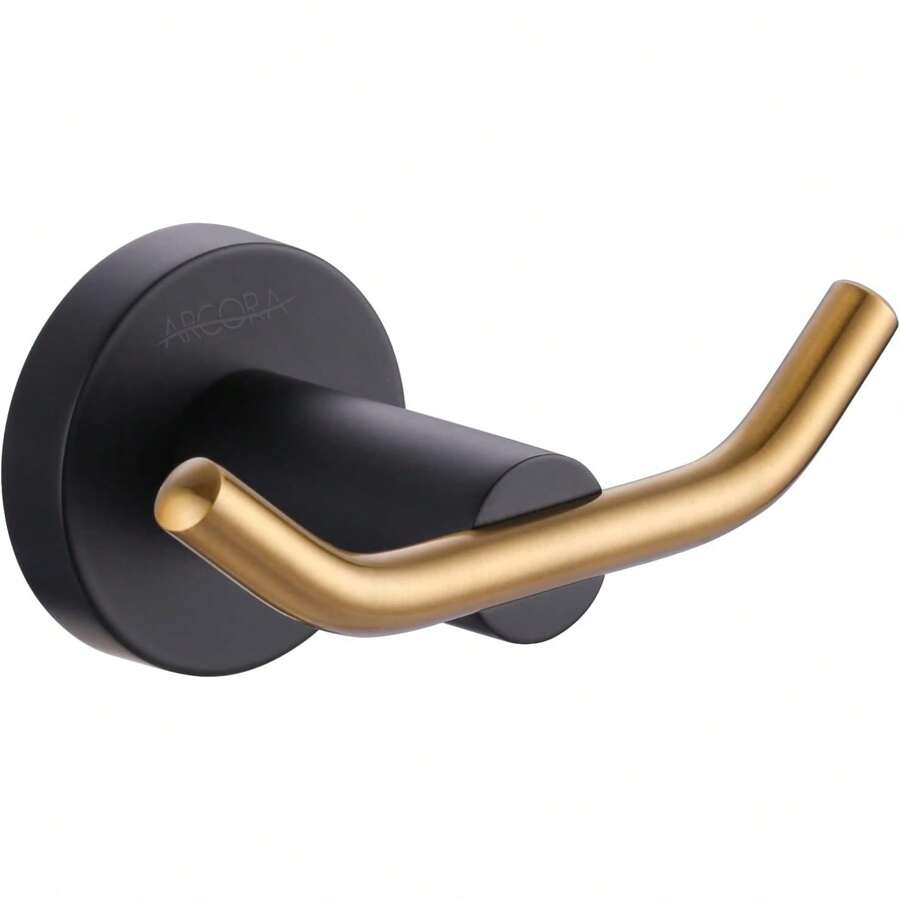 Towel Hooks Black And Gold, SUS 304 Stainless Steel Double Wall Hooks, Heavy Duty Robe Hooks, Bathroom Towel Hooks For Wall