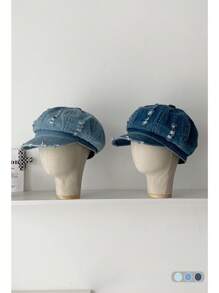 Mũ lưỡi trai denim rách, mũ bát giác denim bạc màu kiểu cổ điển, mũ thợ sơn đa năng dành cho nữ, mùa xuân/hè. - Nhiều màu - Xem 6