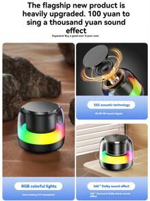 Altavoz pequeño de iluminación colorida, chip 5.3, sonido envolvente de 360°, efectos de iluminación RGB, tiempo de reproducción ultra largo, conectividad instantánea, altavoz portátil de baja latencia - Negro - Ver 3