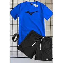 SET OF 100% COTTON SHIRT, SHORT SLEEVE, TACTEL SHORTS, MIZZU PRINT + FREE WATCH - Royal Blue - View 1