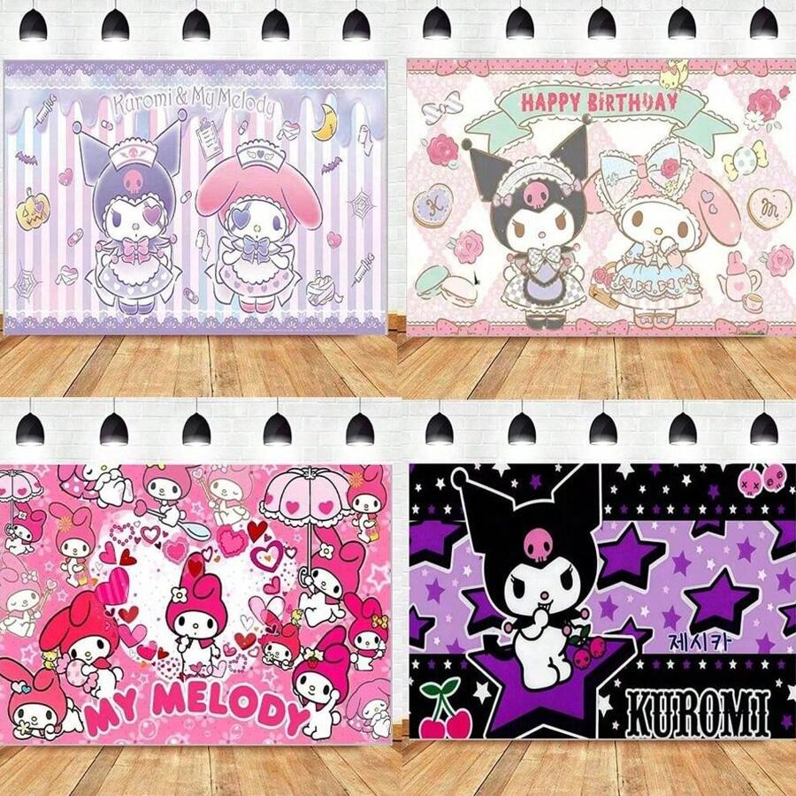 Sanrio 派对装饰 Kuromi 卡通动画派对背景 生日派对节日庆祝阵亡将士纪念日活动派对用品 Kuromi 好友礼品礼物节日赠品 拍照留言背景 - 彩色 - 查看 1