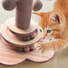 Cat Toy Pine Wood Cat Scratch Pole Vertical Sisal Cat Climbing Frame Wear-Resistant And Non Shedding Cat Turntable Integrated Cat Toy Modern Cat Scratching Post - Stylish Decor For Home, Sturdy & Pet-Friendly Cat Scratch Tree With Ball - Fun Playtime For Kittens & Cats, Reduce Furniture Damage - 彩色 - 查看 3