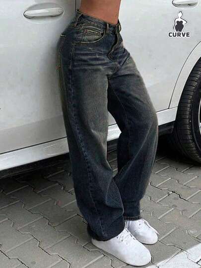 Plus Size Women's Retro Casual Loose Straight Leg Jeans