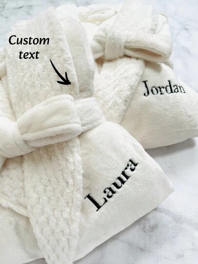 1pc Customized Bathrobe | Luxury Bathrobe | Personalized Bathrobe | Embroidered Bathrobe | Plush Bathrobe | Couple Bathrobe | Couple Style Bathrobe | Decorative, Reusable, Multipurpose, Soft, Cute, Fashionable, Comfortable, Customizable, Personalized, Unique, Ideal Gift For Her, Gift For Girlfriend, Gift For Boyfriend