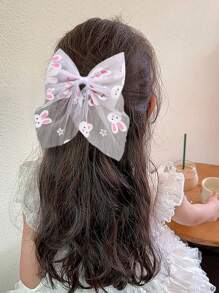 2pcs Easter Bunny Pattern Hair Clips, Cute Rabbit Bow Alligator Clips With Tail, White Mesh Sailor Hair Clips, Girls Double Ponytail Bow Hair Clips, Cartoon Spring Picnic/Holiday Hair Clips, Teens Hair Accessories - Multicolor - View 2