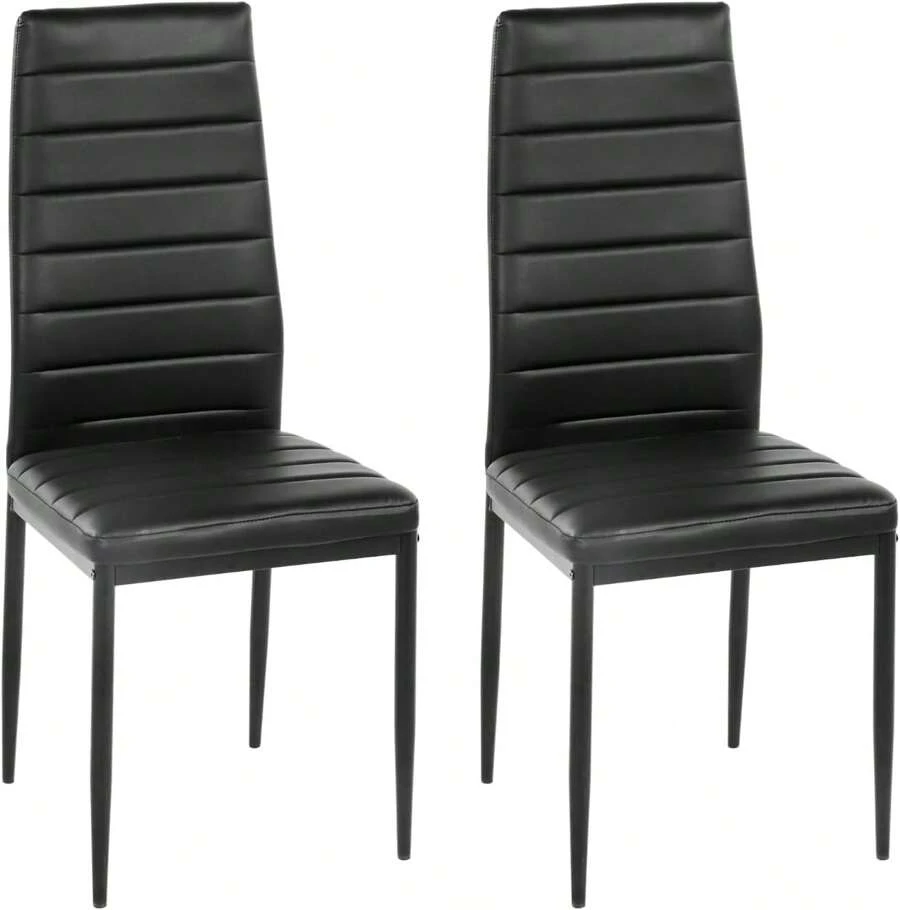 Modern Faux Leather Dining Chairs Set 2 High Back Padded Kitchen Chairs With Chrome Metal Legs For Dining Room Living Room Office And Lounge - 黑色 - 查看 1
