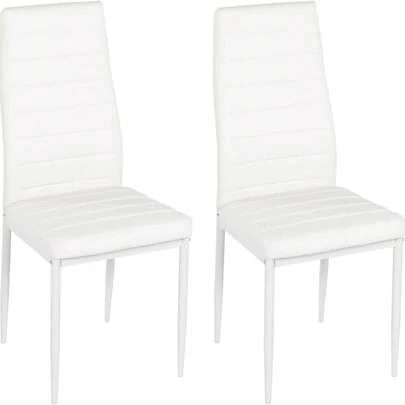 Modern Faux Leather Dining Chairs Set 2 High Back Padded Kitchen Chairs With Chrome Metal Legs For Dining Room Living Room Office And Lounge