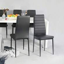 Modern Faux Leather Dining Chairs Set 2 High Back Padded Kitchen Chairs With Chrome Metal Legs For Dining Room Living Room Office And Lounge - 黑色 - 查看 2