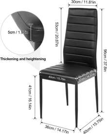 Modern Faux Leather Dining Chairs Set 2 High Back Padded Kitchen Chairs With Chrome Metal Legs For Dining Room Living Room Office And Lounge - 黑色 - 查看 3