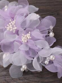 1pc Romantic Organza Bridal Headpiece Hair Clip Claw Clips Hair Claws Hair Barrettes, School Stuff, Hair Accessories, Hair Accessories For Women - Purple - View 4