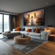 Woman In White Dress Standing On Bridge Large Wooden Framed Wall Painting Artist Home Decoration Oil Painting - Bedroom, Bathroom, Living Room, Office, Kitchen, Christmas Gifts - 1 Piece - Multicolor - View 5