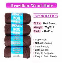 4 Rolls 100% Brazilian Wool Acrylic Yarn, Suitable For African Braids/Senegalese Twists/Wigs/Wraps, Includes Crochet Hook (4 Rolls, Reddish Brown), Halloween - Multicolor - View 2