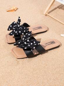 Girls' Fashion Cute Big Bow Peep Toe Flat Sandals, Comfortable Lightweight Slides, Suitable For Summer Outdoor Beach, Random Sole Color, Run Small By 1 Size