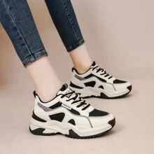 Zapatillas de deporte transpirables de moda para mujer, zapatillas de tenis casuales de suela gruesa - Negro - Ver 6