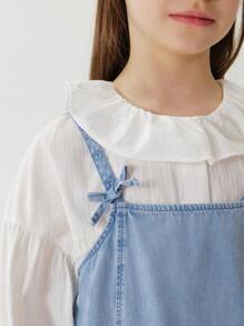 MARC&JANIE 年轻女孩甜美文艺蝴蝶结牛仔背带连衣裙，春夏