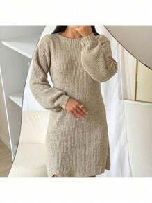 TRICOT Mousse Dress With Side Slits - Grey - View 6