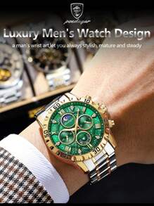 POEDAGAR 1 件男士运动手表，防水计时码表，夜光不锈钢豪华石英表 + 礼盒