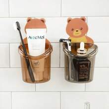 1pc Cartoon Bear Bathroom Organizer Rack, No-Drill Toothbrush Toothpaste Holder Wall Shelf