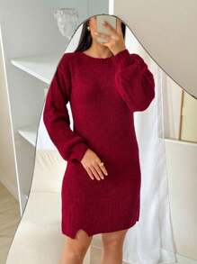 TRICOT Mousse Dress With Side Slits - Rust Brown - View 6