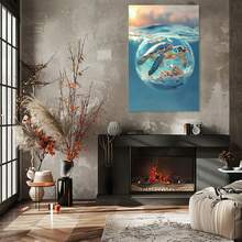 1 Pc  Turtle Crystal Ball Wooden Framed Canvas Painting -  Thickness 2.25cm/0.9inch,Home Gift Decoration, Room Decoration Aesthetic, Wall Decoration Art, Perfect Gift, Autumn And Winter Wall Decoration, Living Room Decoration, Bedroom Decoration, Kitchen Decoration, Entry Decoration, Bathroom Decoration, Direct Wall Painting, High Quality Wall Painting Poster