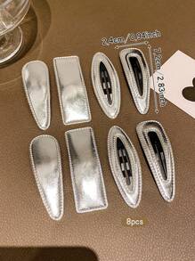 8pcs Silver Fashionable Hair Clips, Suitable For Everyday Use